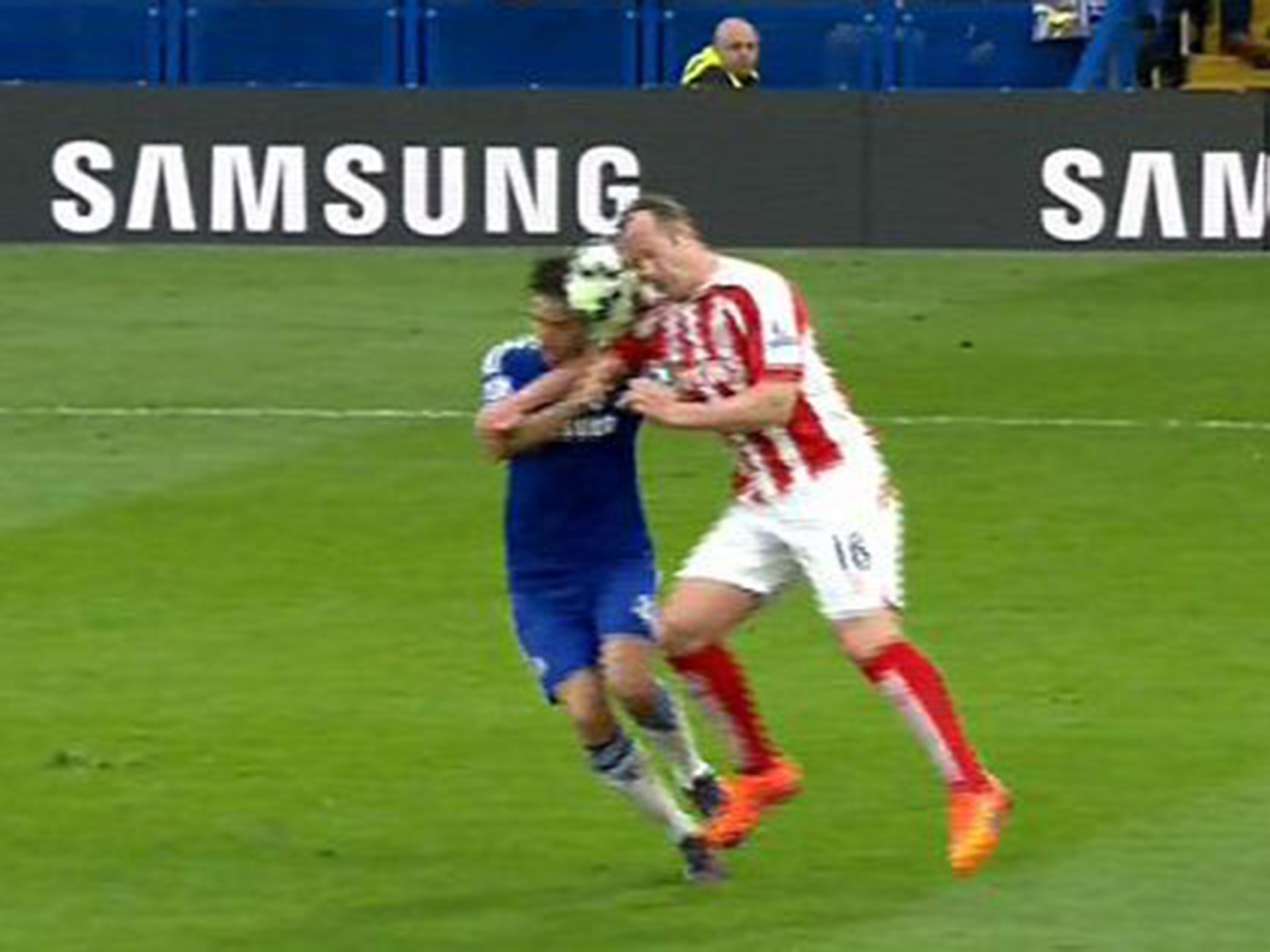 Fabregas was hit by a flailing Charlie Adam arm (pic via Sky Sports)