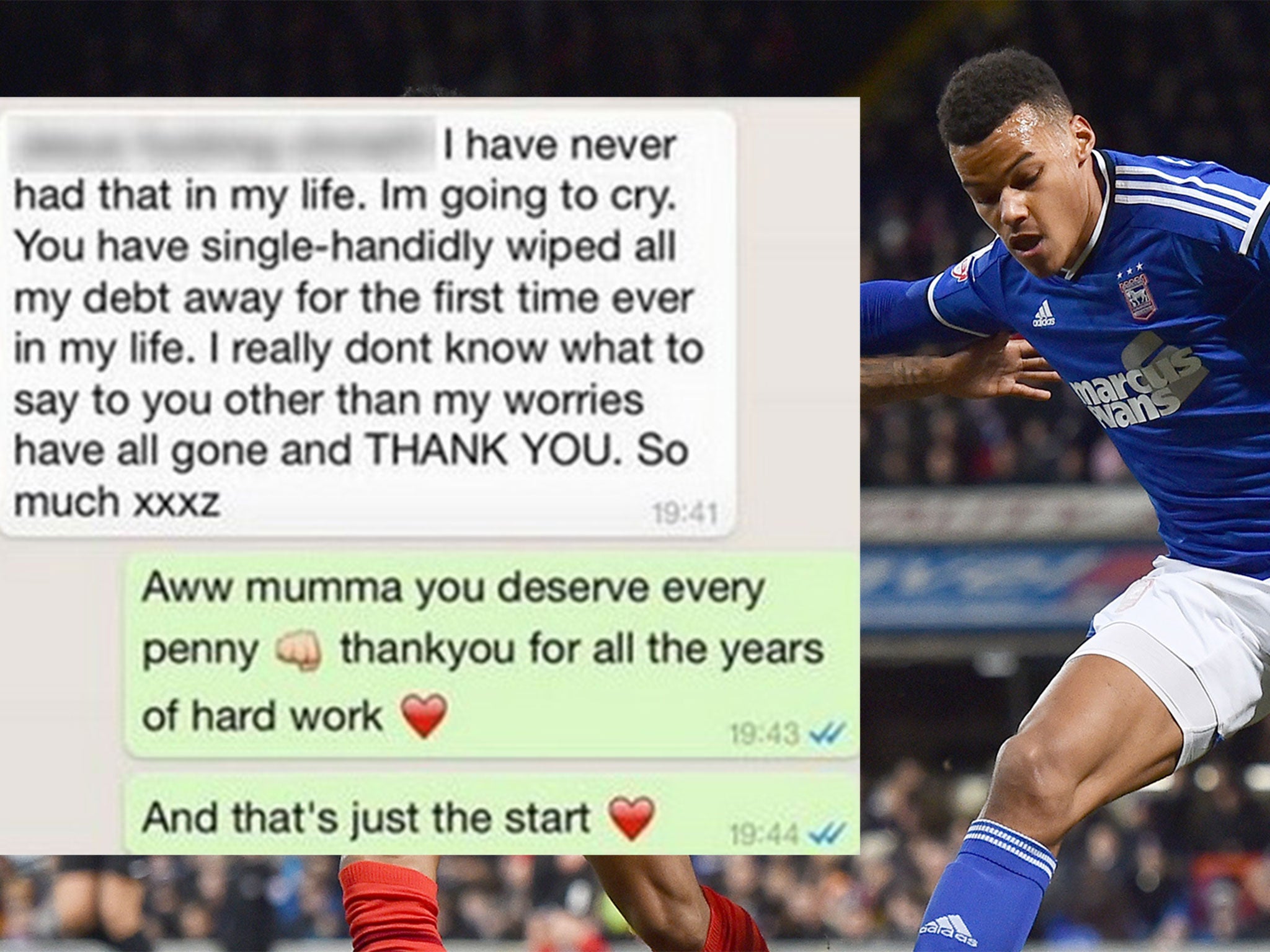 Tyrone Mings (right) and the message exchange with his mother he published on Instagram