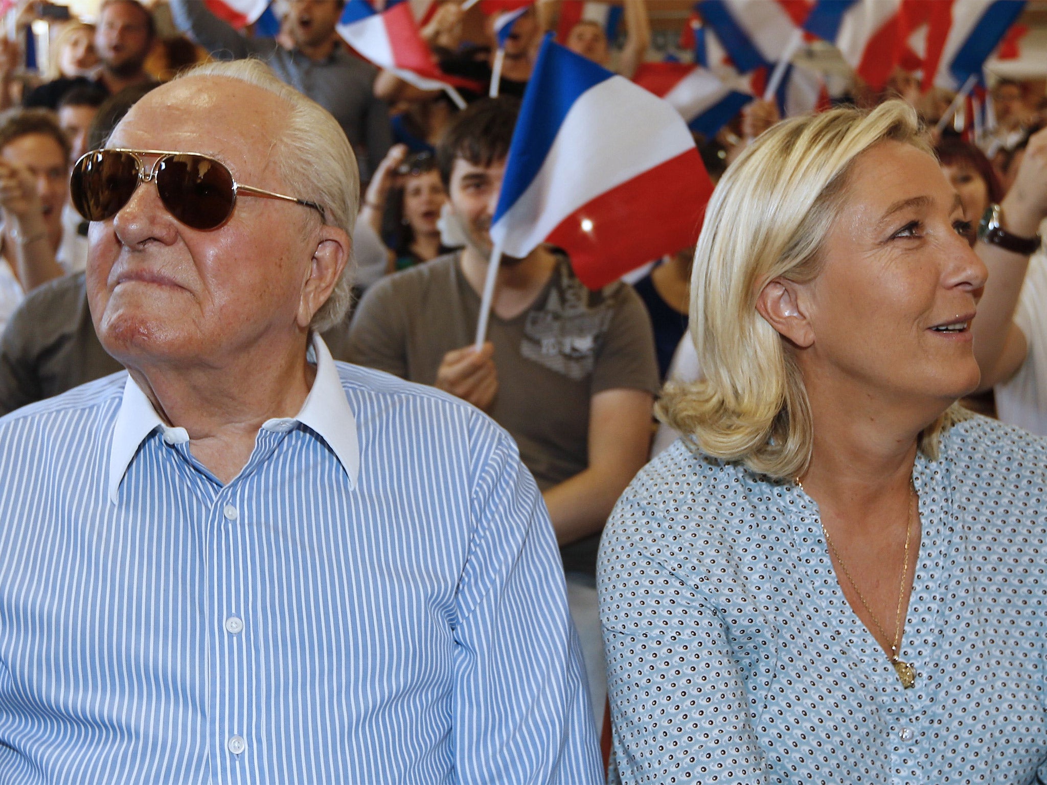 Jean-Marie and Marine Le Pen at an FN youth congress last September