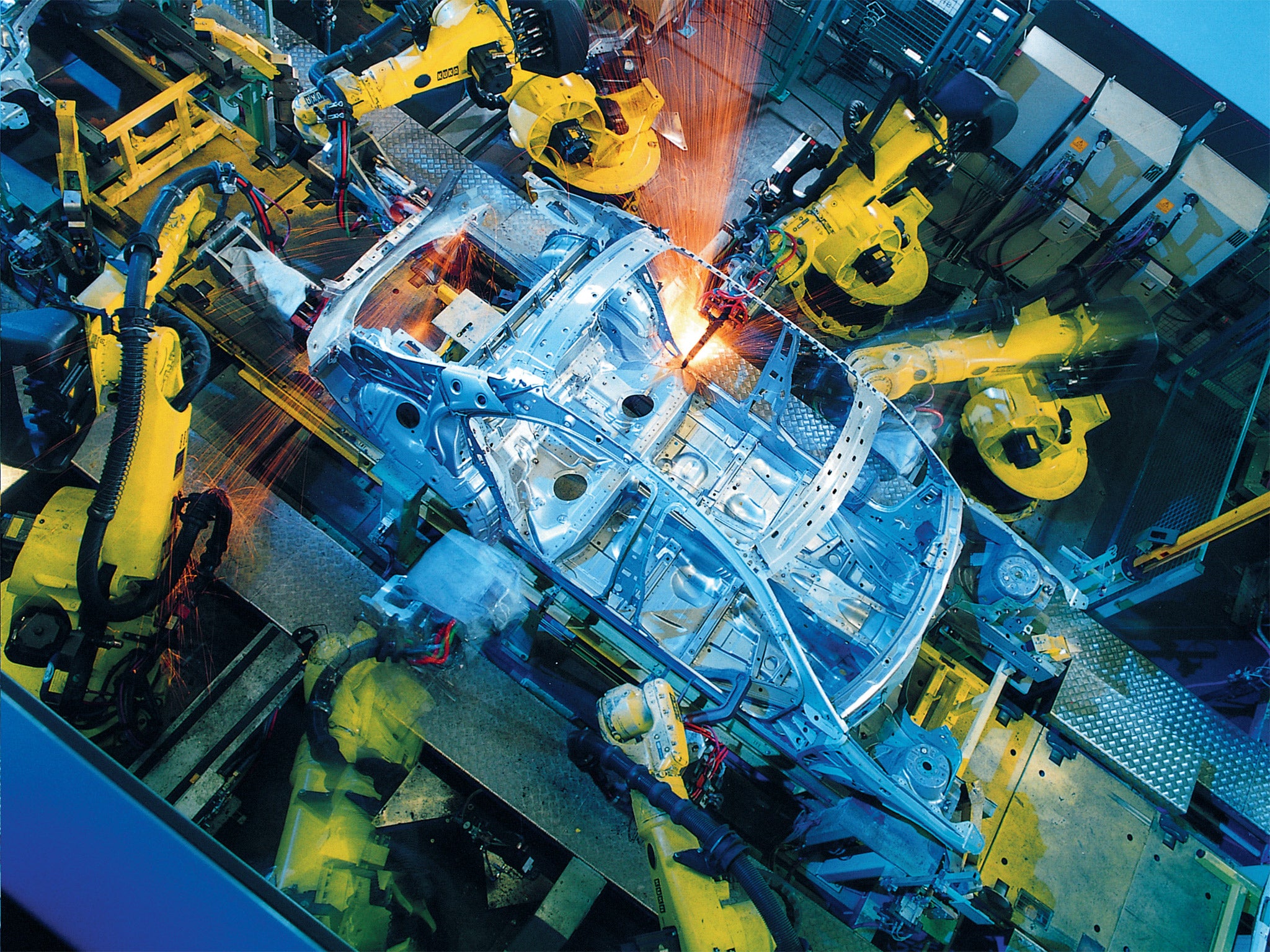 Industrial revolution: a robot production line 