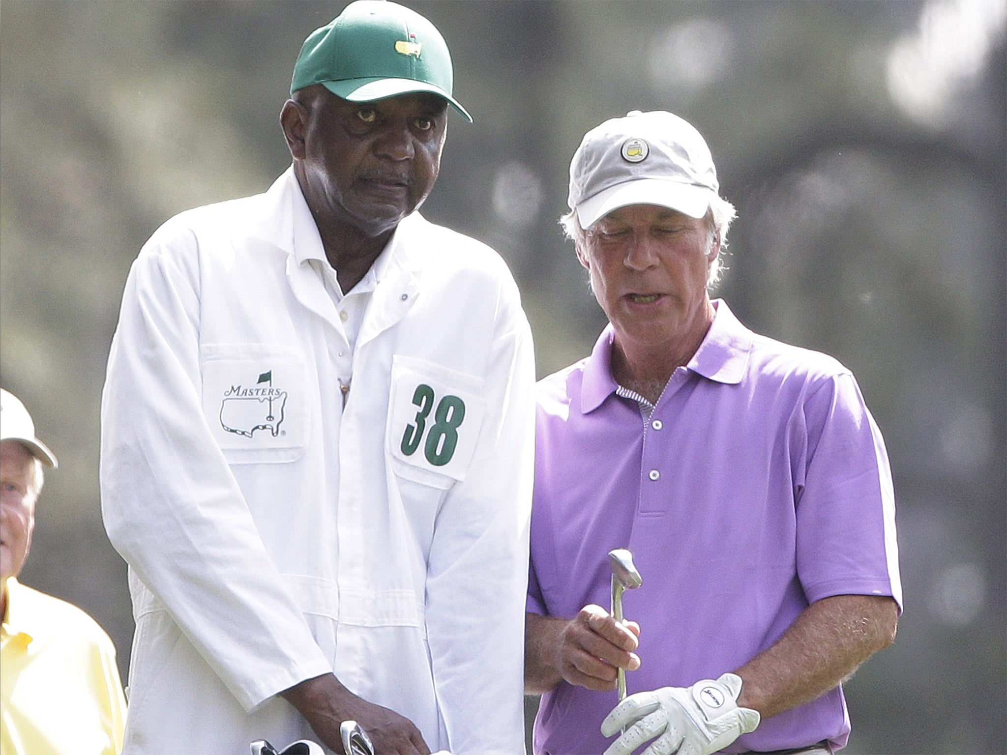 Carl Jackson with Ben Crenshaw on the first hole during last year's Masters Par 3 contest