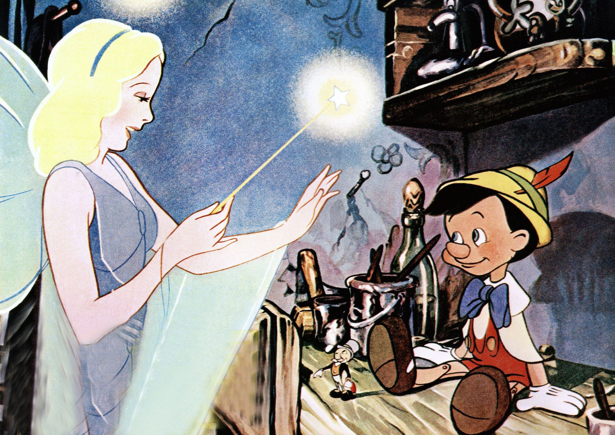 The Blue Fairy and Pinocchio in Disney's original 1940 animated film