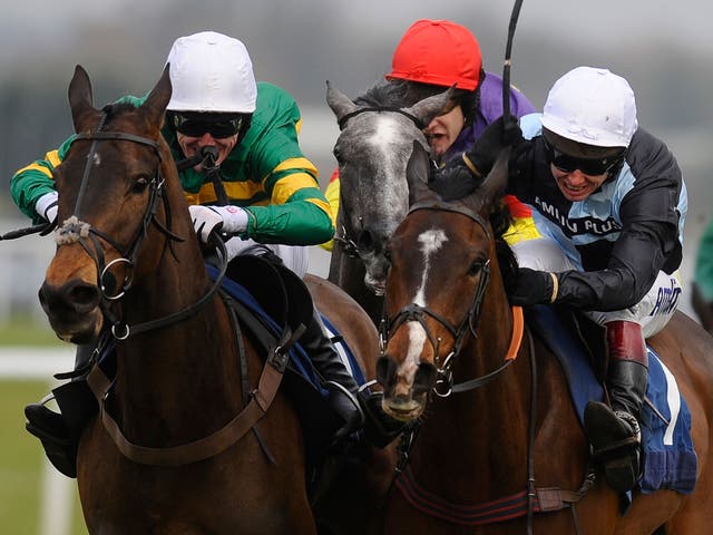 Shutthefrontdoor (left) is favourite for the Grand National