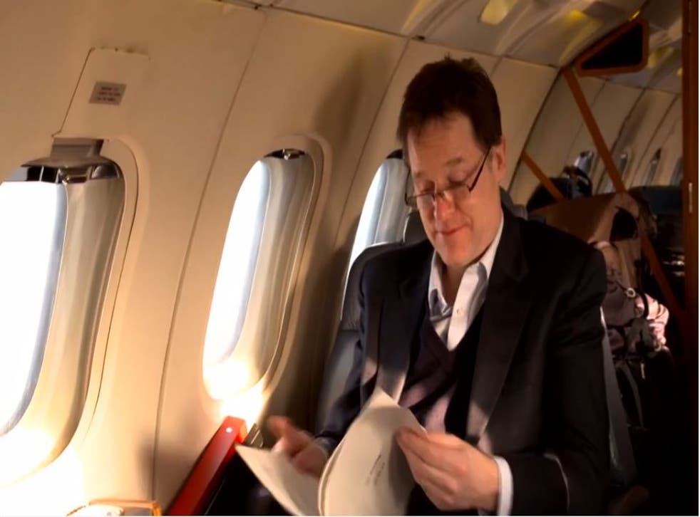 Nick Clegg reads through his notes on popular culture, prepared by his aides each week (ITV)