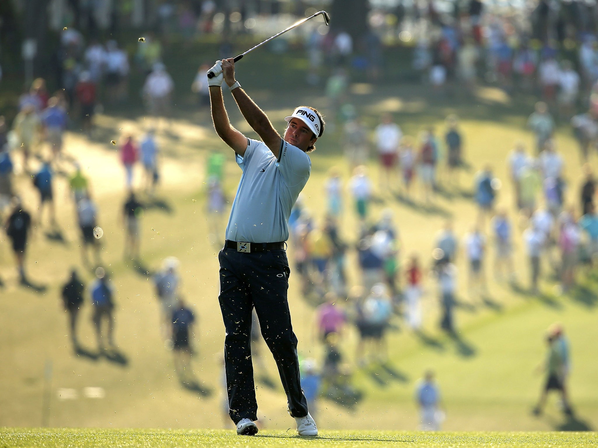 Bubba Watson tees off at the first yesterday to get his Masters defence under way at Augusta National