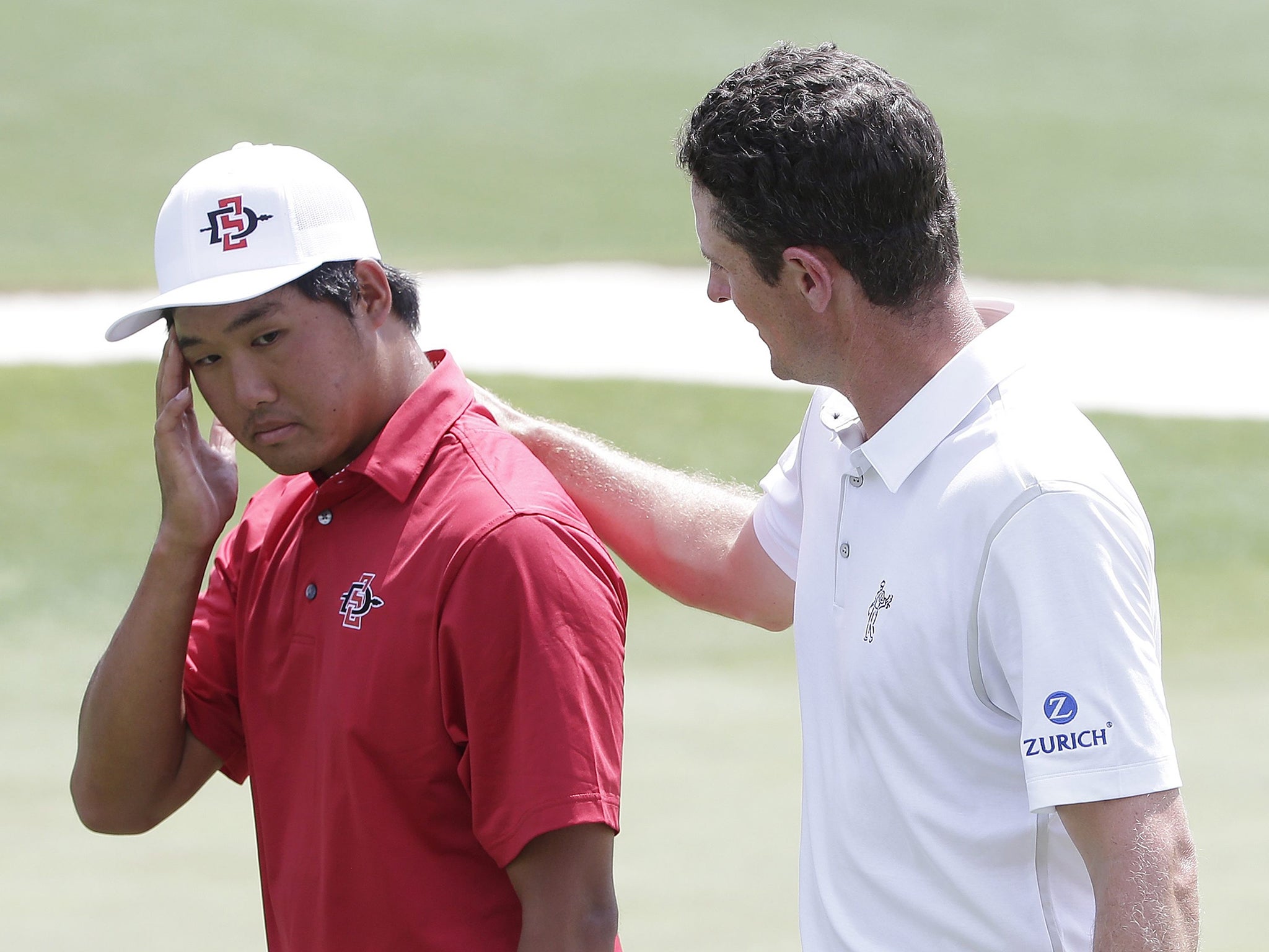 Korean amateur Gunn Yang outdrove Watson at the first but struggled thereafter