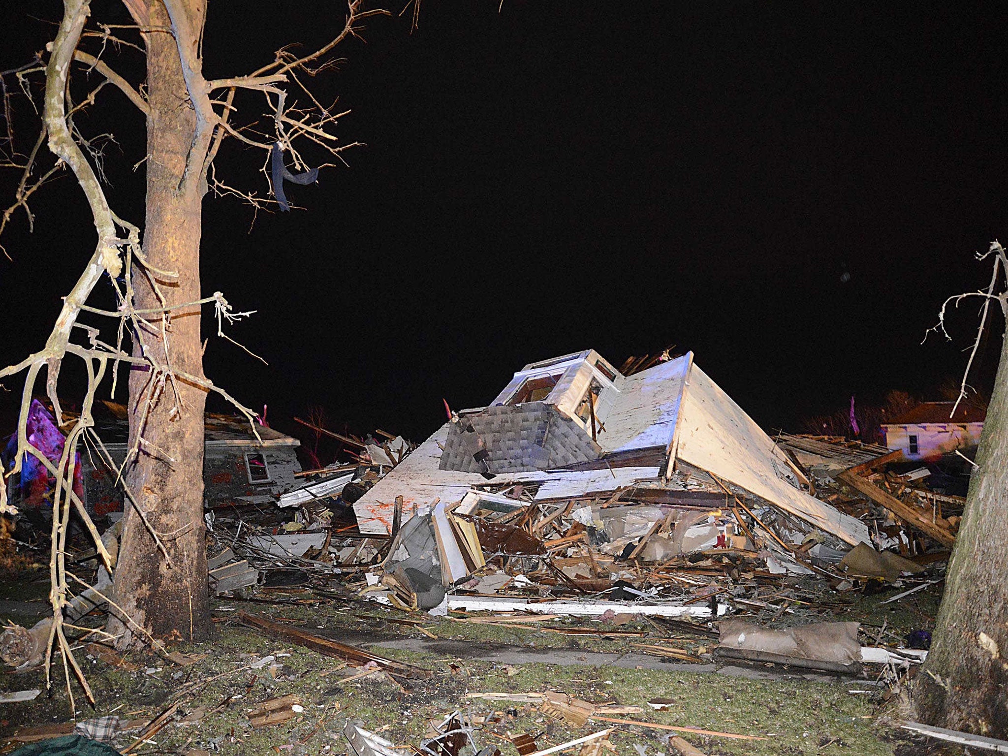 Remains of a home after a tornado struck the small town of Fairdale Ill. the night of Thursday, April 9, 2015