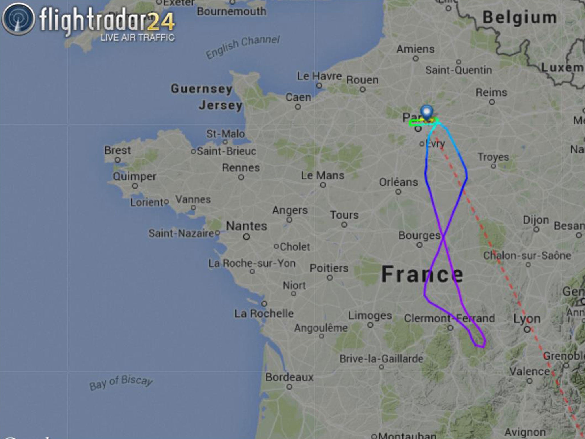 Flight Aware's record of Air France 1184's flight path