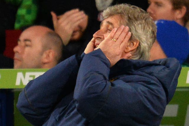 Manuel Pellegrini reacts during the 2-0 defeat to Crystal Palace