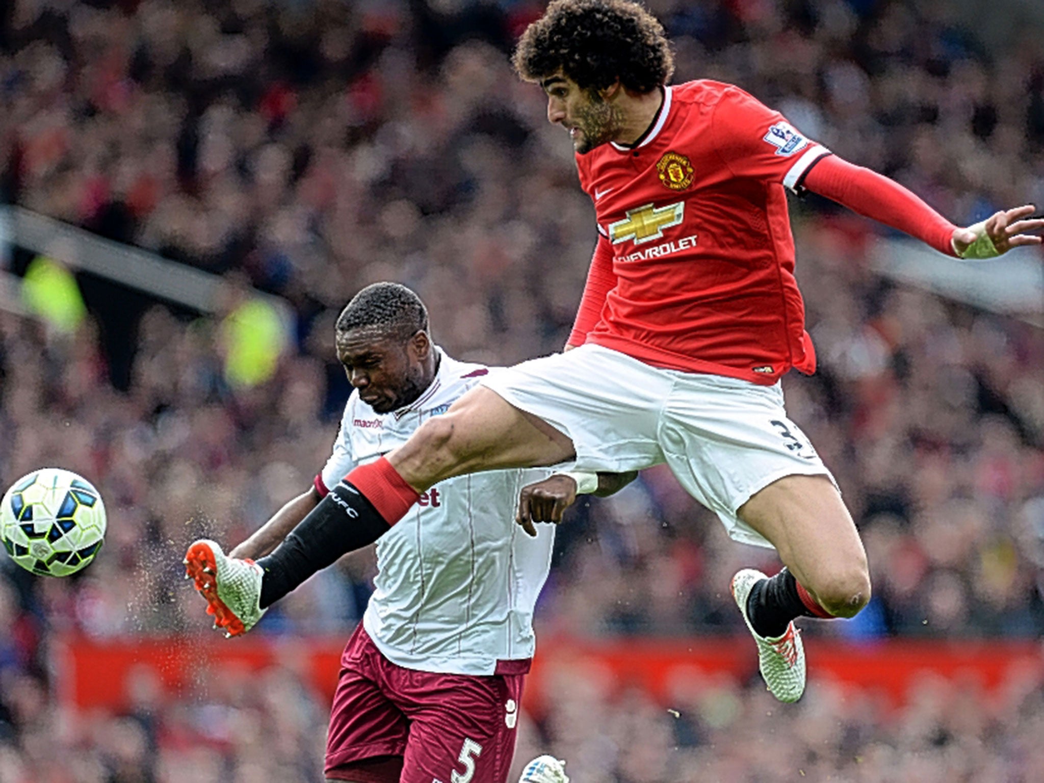 Marouane Fellaini’s positioning and physical presence, seen here in the victory over Aston Villa, has created chances for his United team-mates