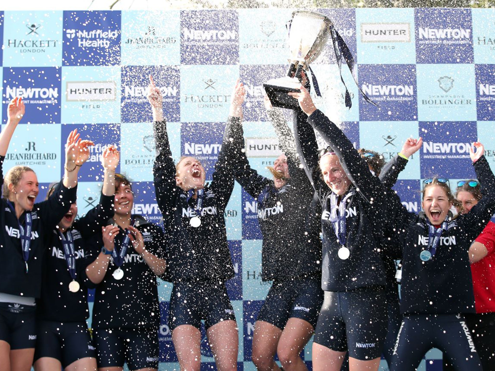 Oxford celebrate winning the Women’s Boat Race