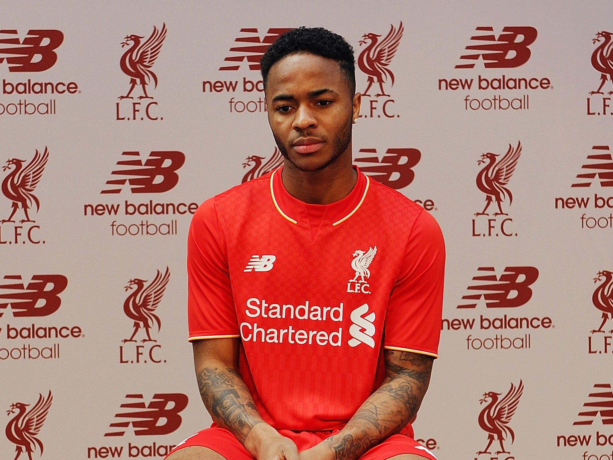 A downbeat Raheem Sterling during Liverpool's kit launch on Friday - when he was heckled by fans