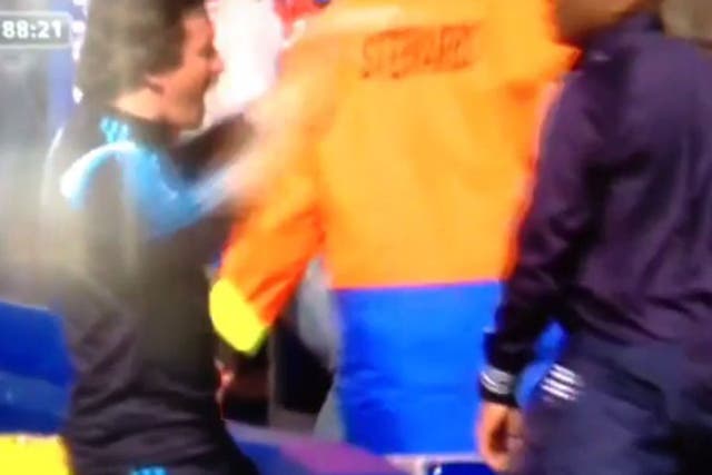 Rui Faria appears to confront Chris Ramsey following Fabregas' goal