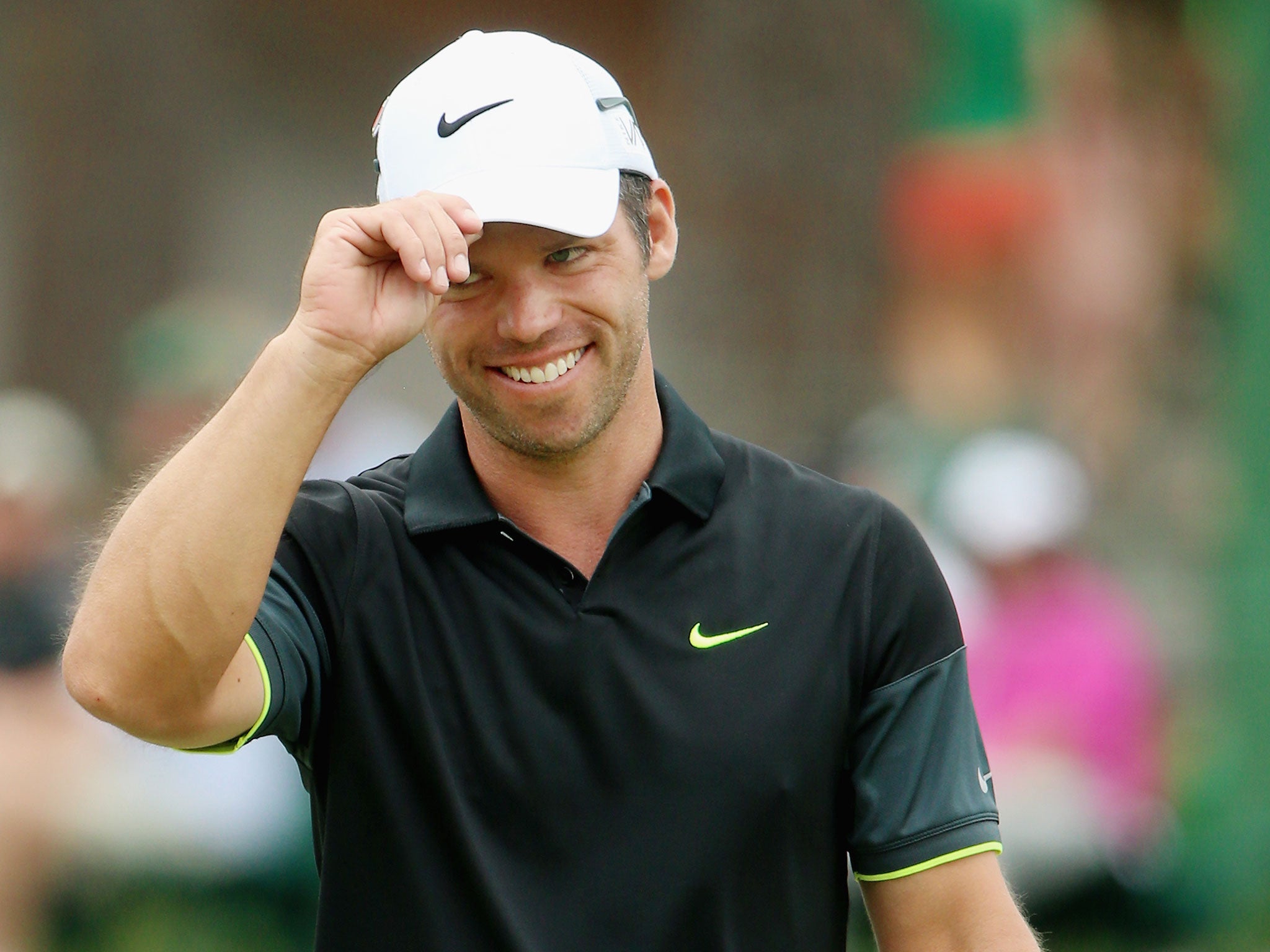 Paul Casey smiles after an eagle on the second hole