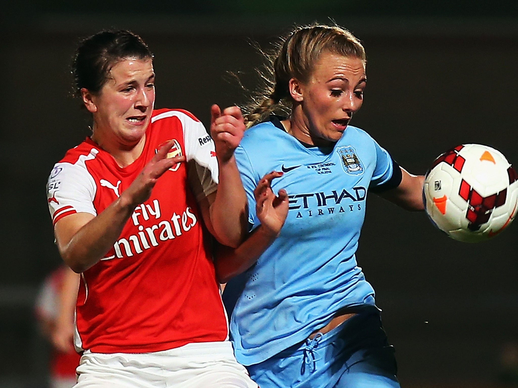 Toni Duggan (right) in action for Manchester City against Arsenal this season