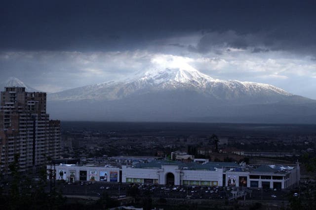 Mount Ararat as seen from the Armenian side – the mountain stands in Turkey but is revered by Armenians