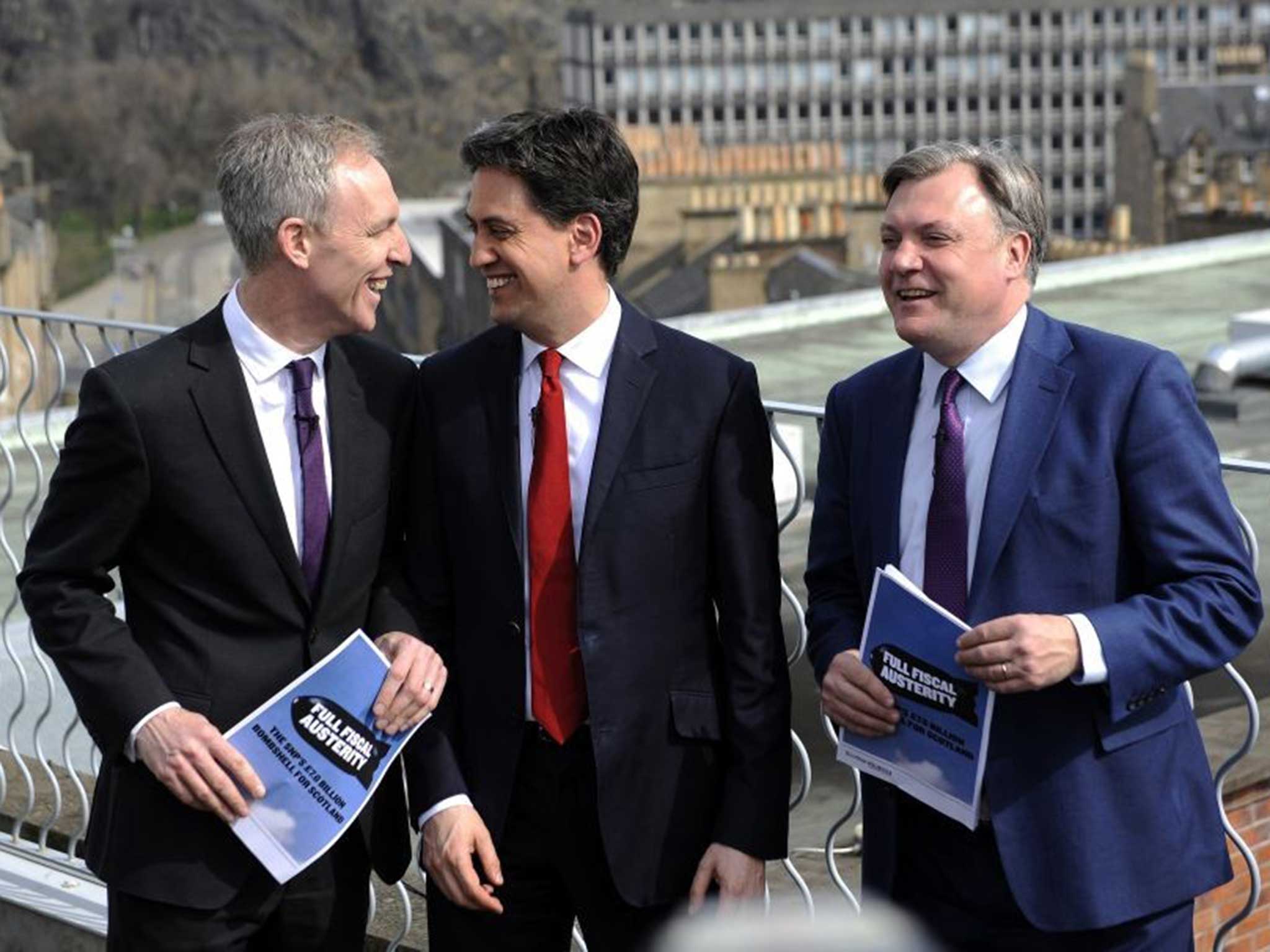 Ed Miliband, centre, and Ed Balls, right, both moved to disown Jim Murphy's claims