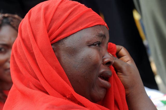 The mother of one of the abducted Chibok schoolgirls at a rally pressing for their rescue in Abuja last year 