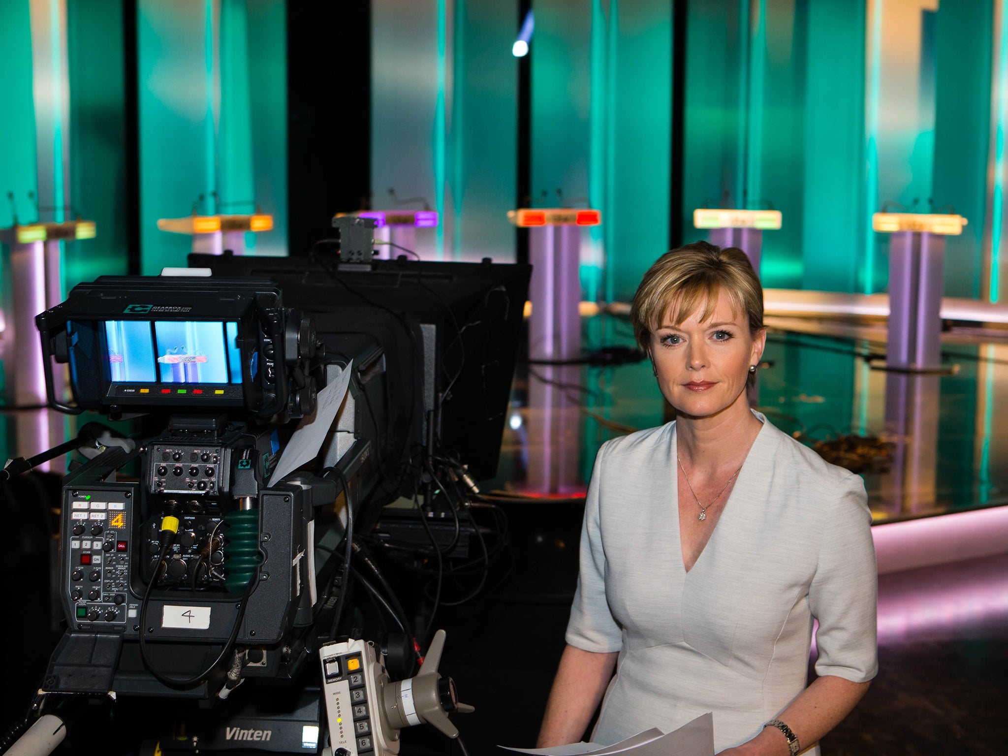 Julie Etchingham preparing for the ITV Leaders' Debate 2015
