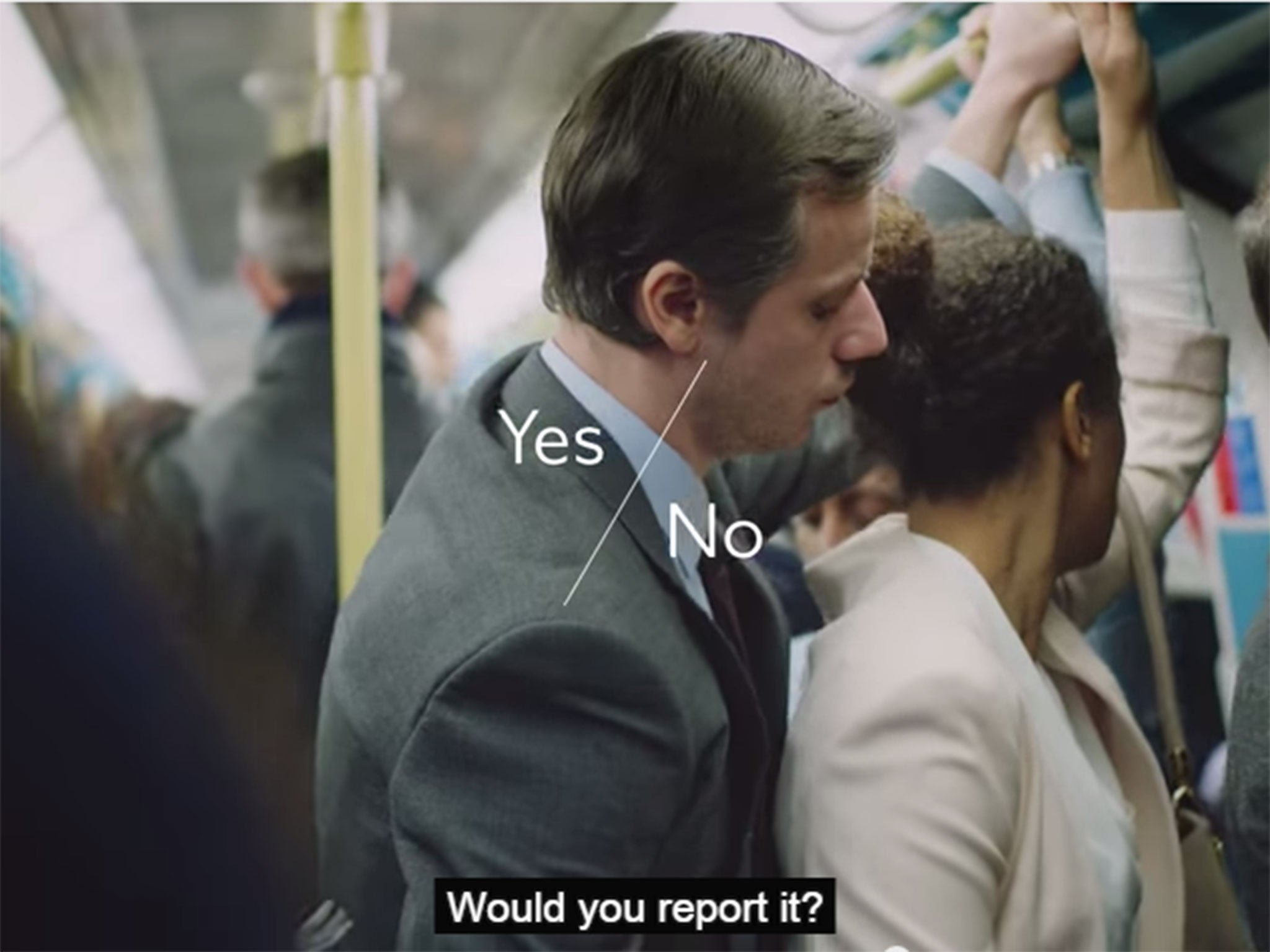 Viewers are asked 'Would you report this?' as the commuters behaviour becomes increasingly inappropriate