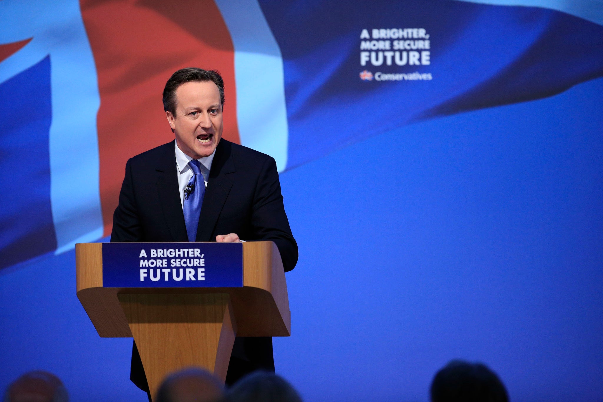 David Cameron unveils the Conservative party manifesto in Swindon (PA)