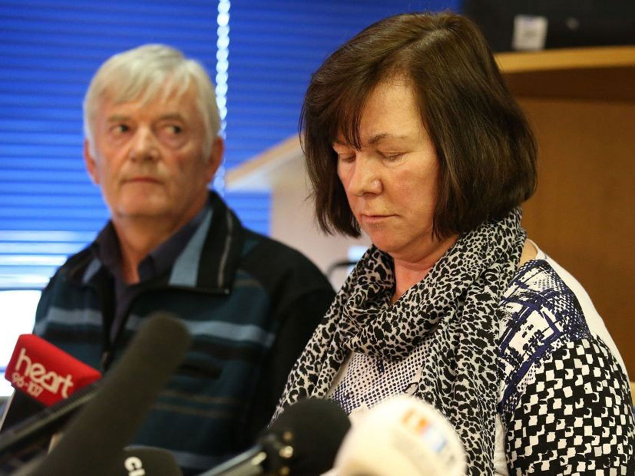 Marian and John Buckley, parents of missing Karen Buckley, at a press conference in Glasgow.