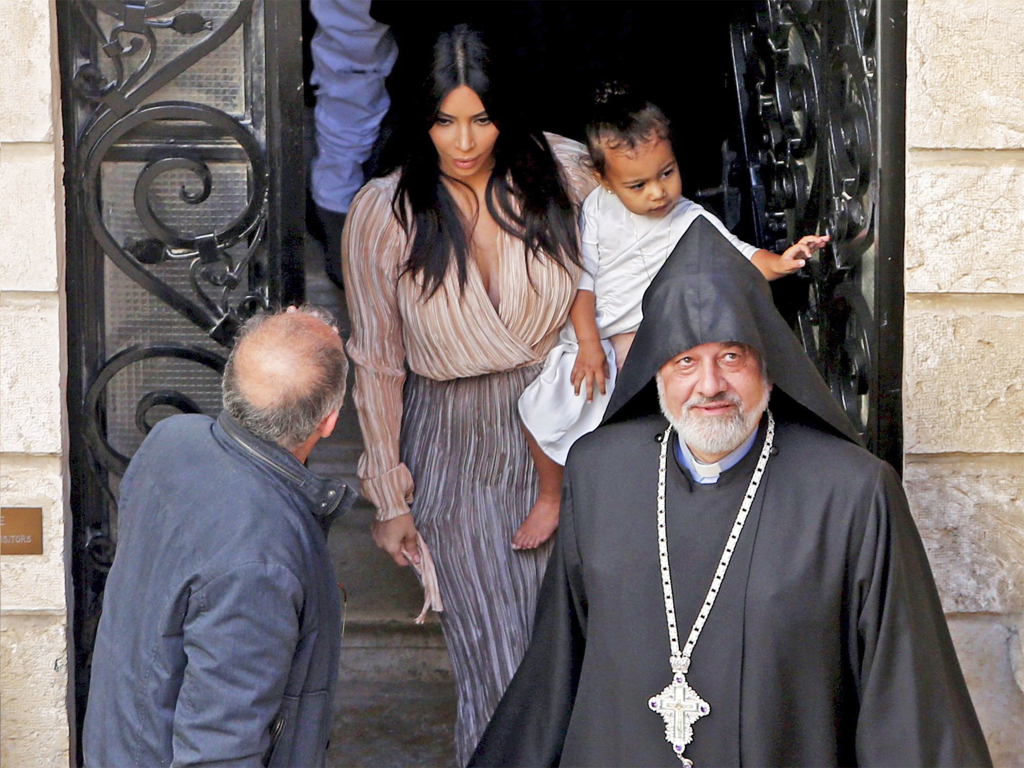 Kim Kardashian West with baby North before her baptism in Jerusalem