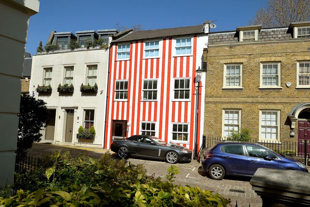 A red and white striped house in South End, Kensington, London, which was apparently painted by the owner in protest at a planning application being turned down on improvements to the property