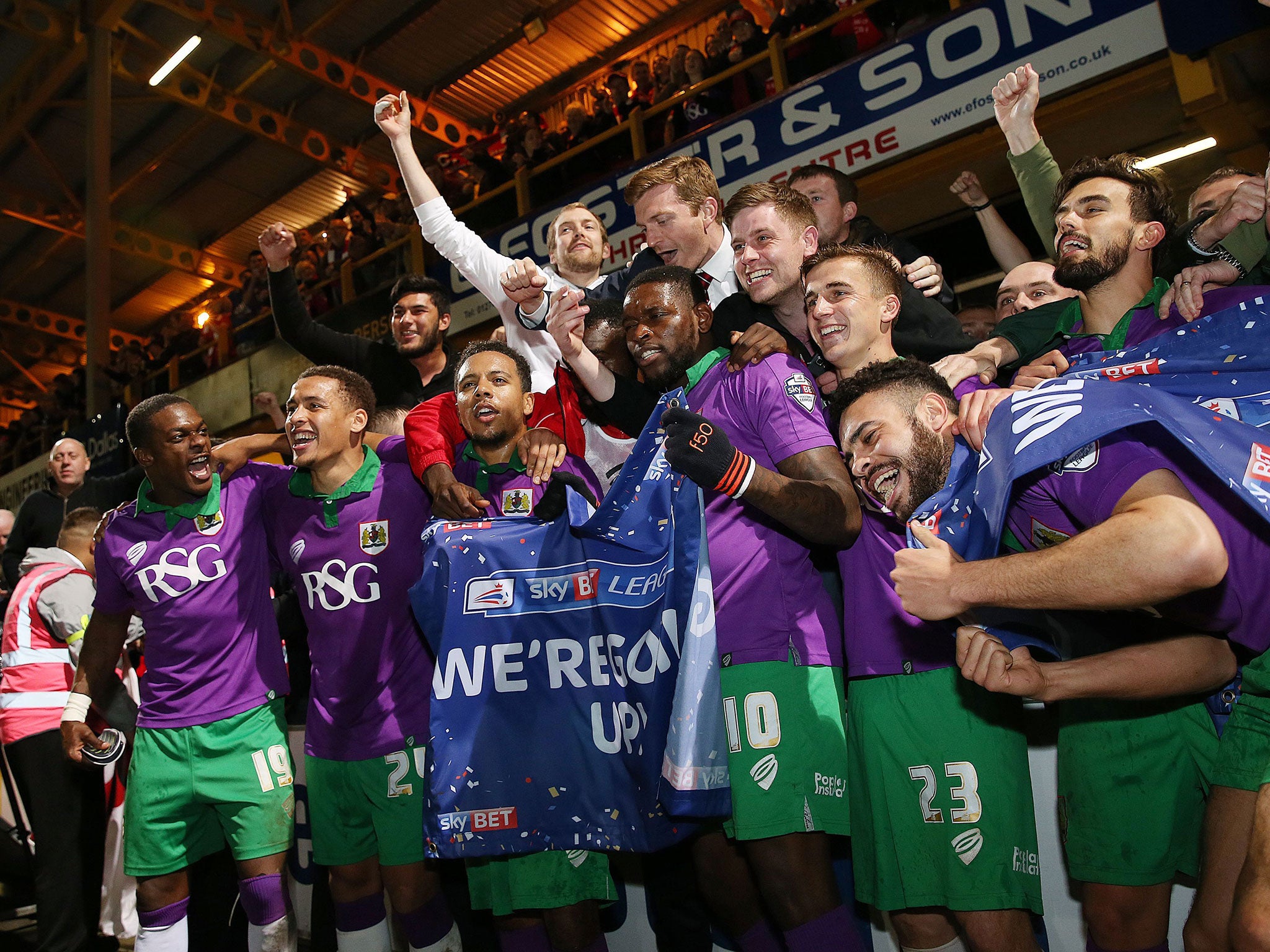 Bristol City celebrate their promotion to the Championship