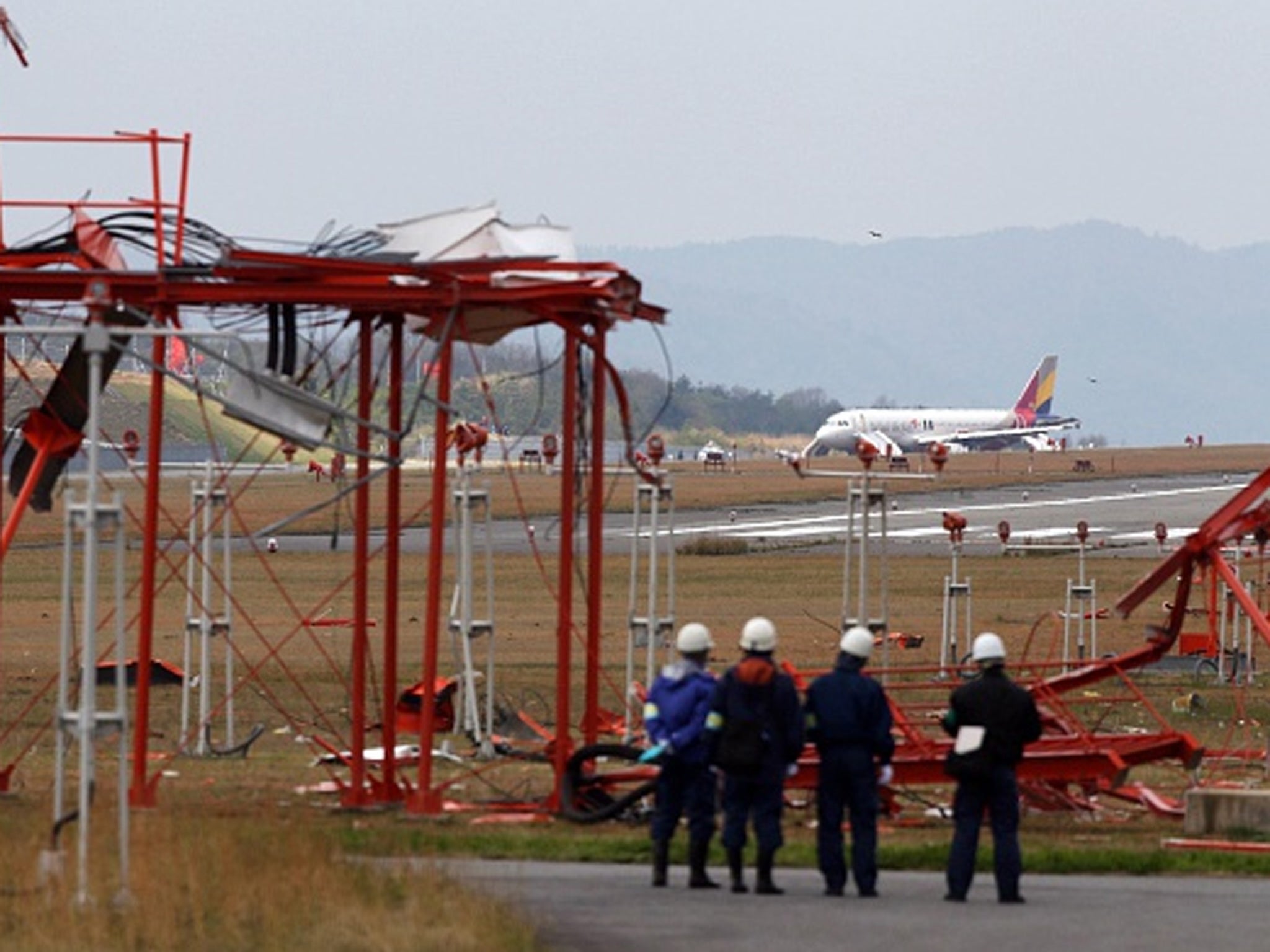 Officials check broken localiser facilities at Hiroshima airport