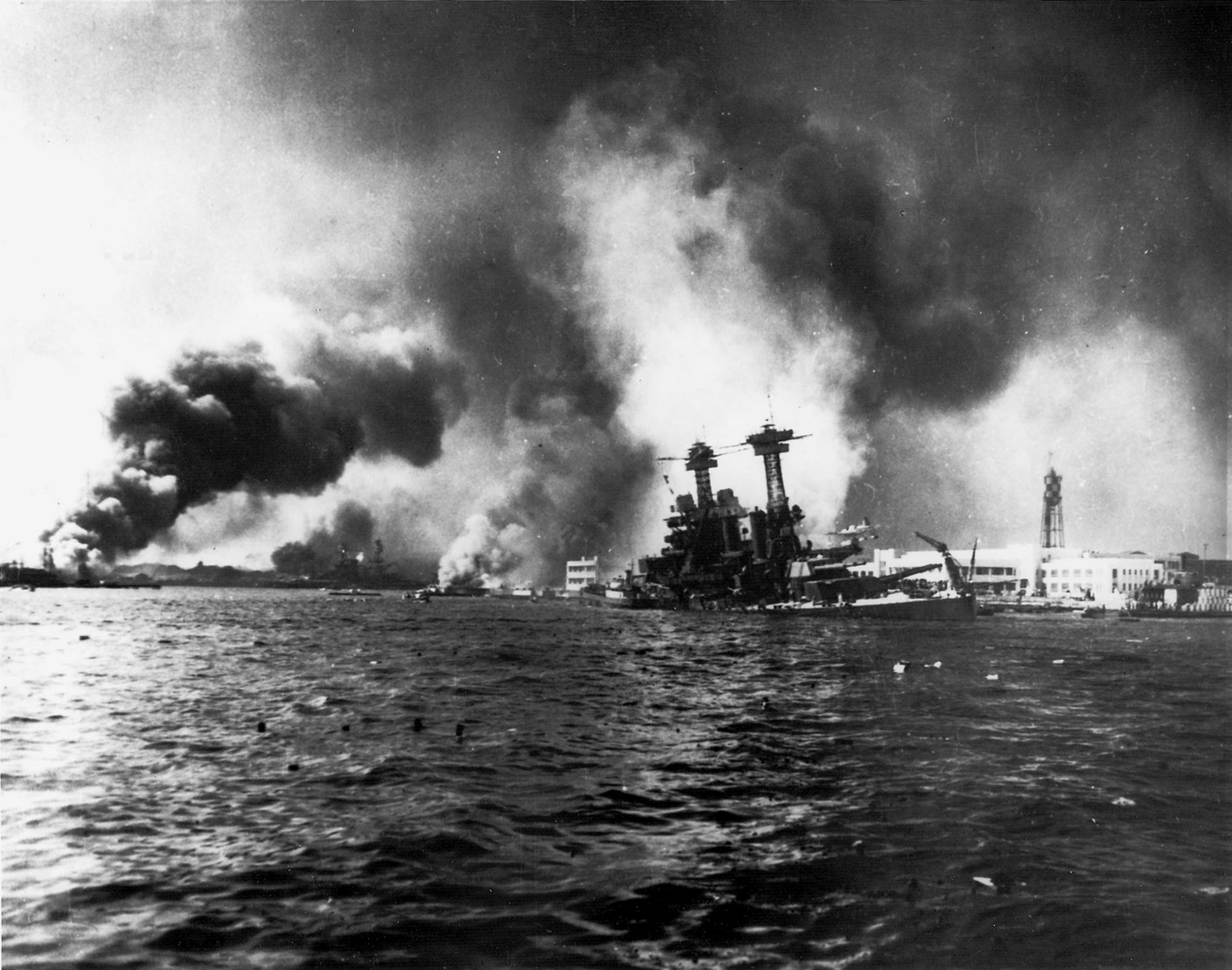 Another US battleship, the USS California, sinking