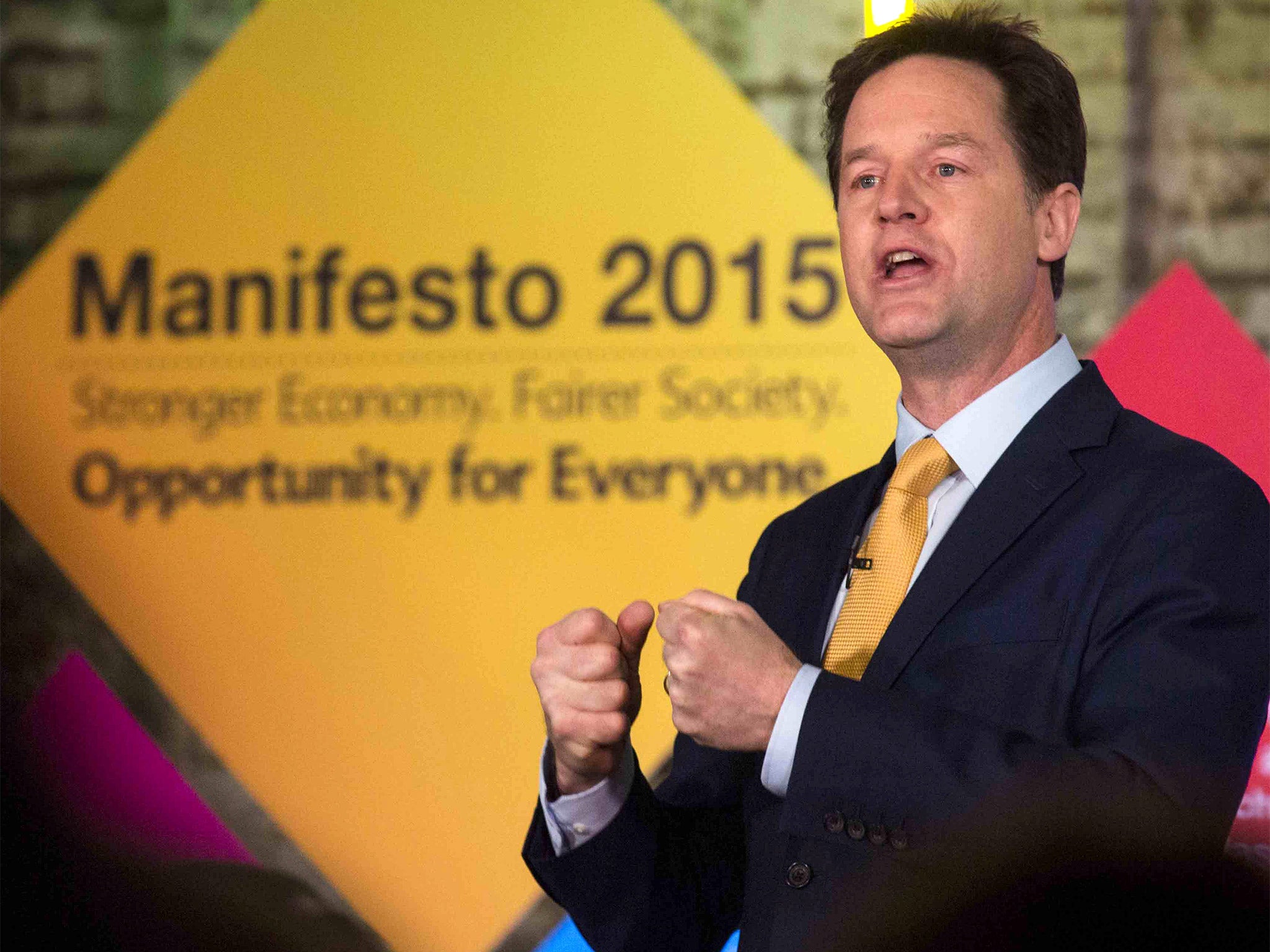 Liberal Democrat leader Nick Clegg speaks at the launch of his party's manifesto