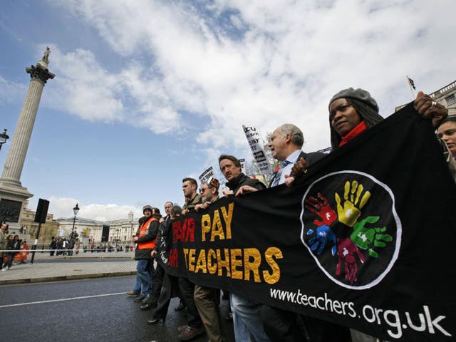 At the chalk face: teachers march through central London during the 2008 teachers’ strikes