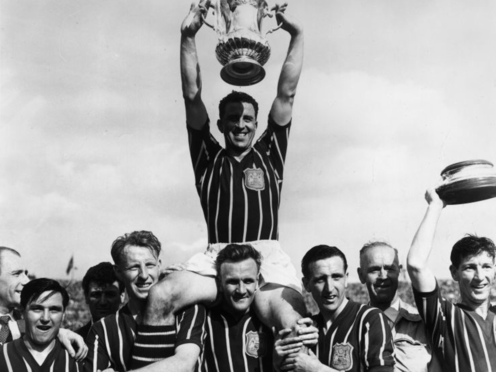 Little, far right, at Wembley following the 1957 Cup final win against Birmingham City