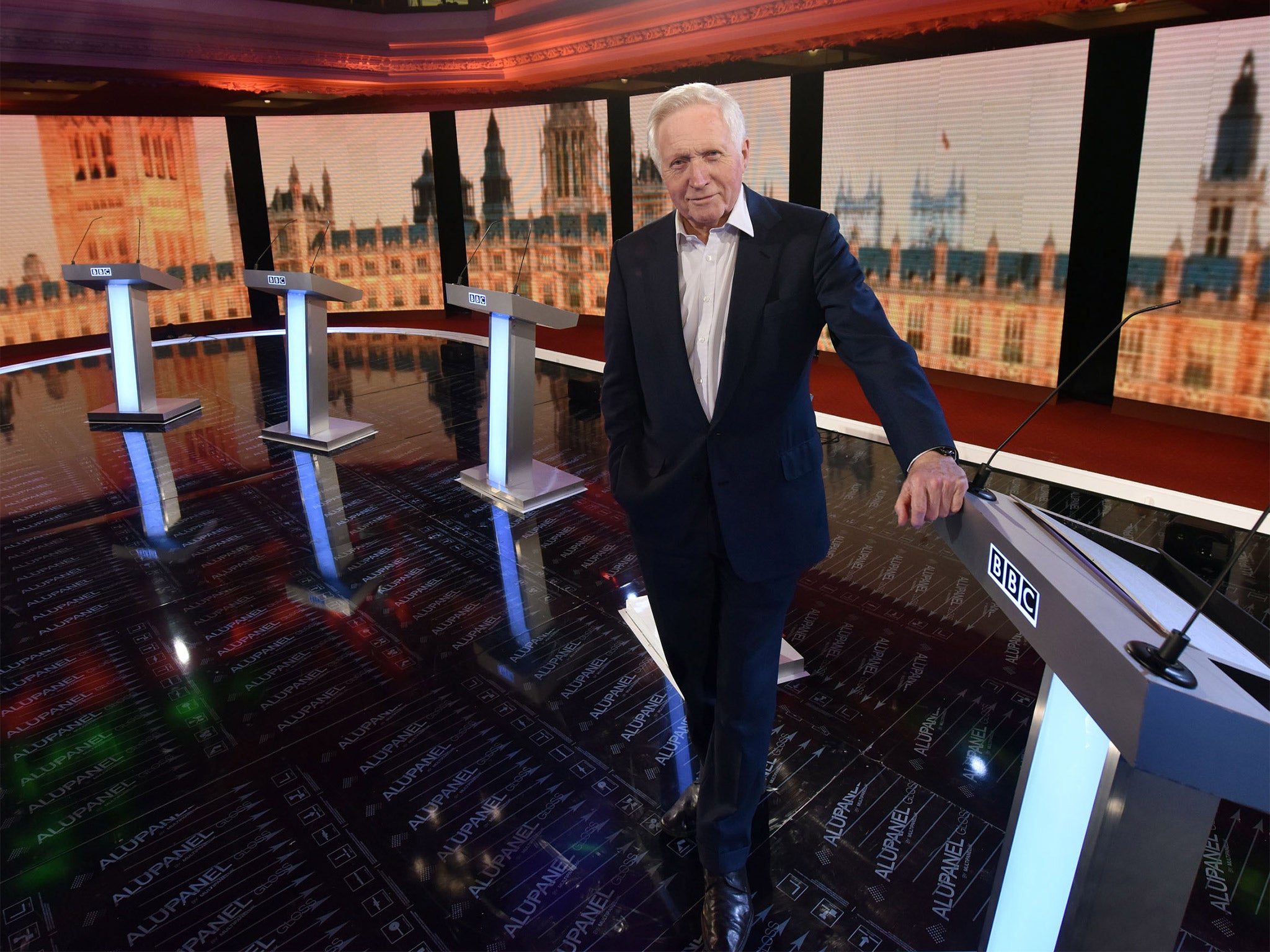 David Dimbleby on the set of the BBC Election Debate 2015