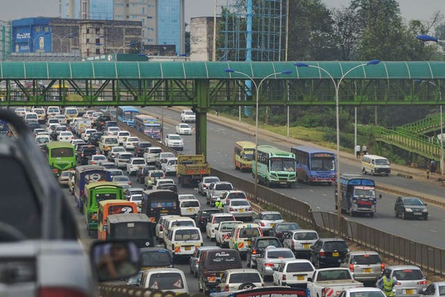 Cars are stuck in traffic in the Kenyan capital Nairobi during a typical morning commute