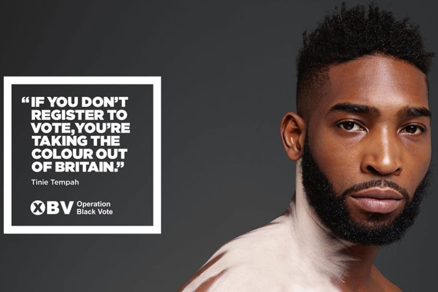 Tinie Tempah poses with streaks of white paint down his back in a photo taken by Rankin