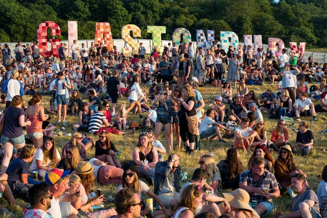 Festival-goers soak up the atmosphere at Glastonbury 