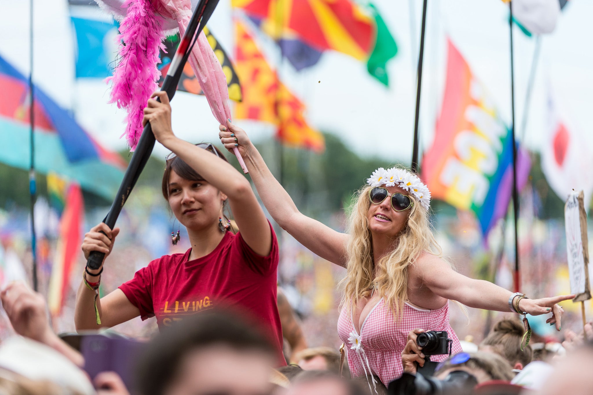 Festival-goers soak up the atmosphere at Glastonbury 2014
