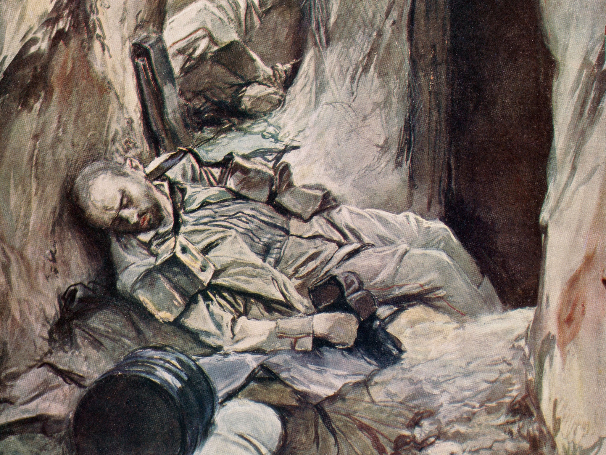 Grimm tales: An illustration showing dead German soldiers in a trench, 1916