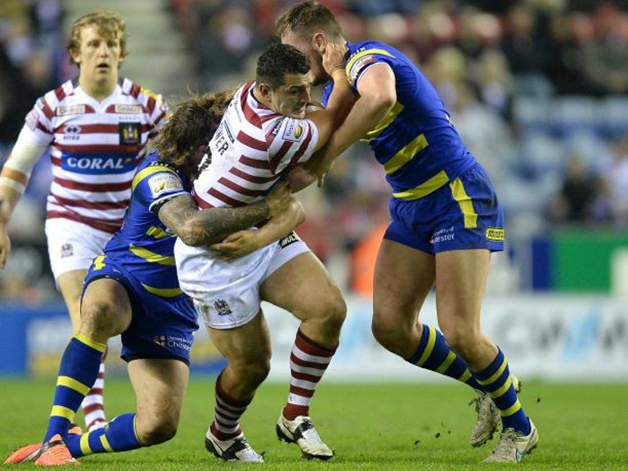 Ben Flower returns to action for Wigan Warriors last night after a six-month ban for punching Lance Hohaia in the Grand Final