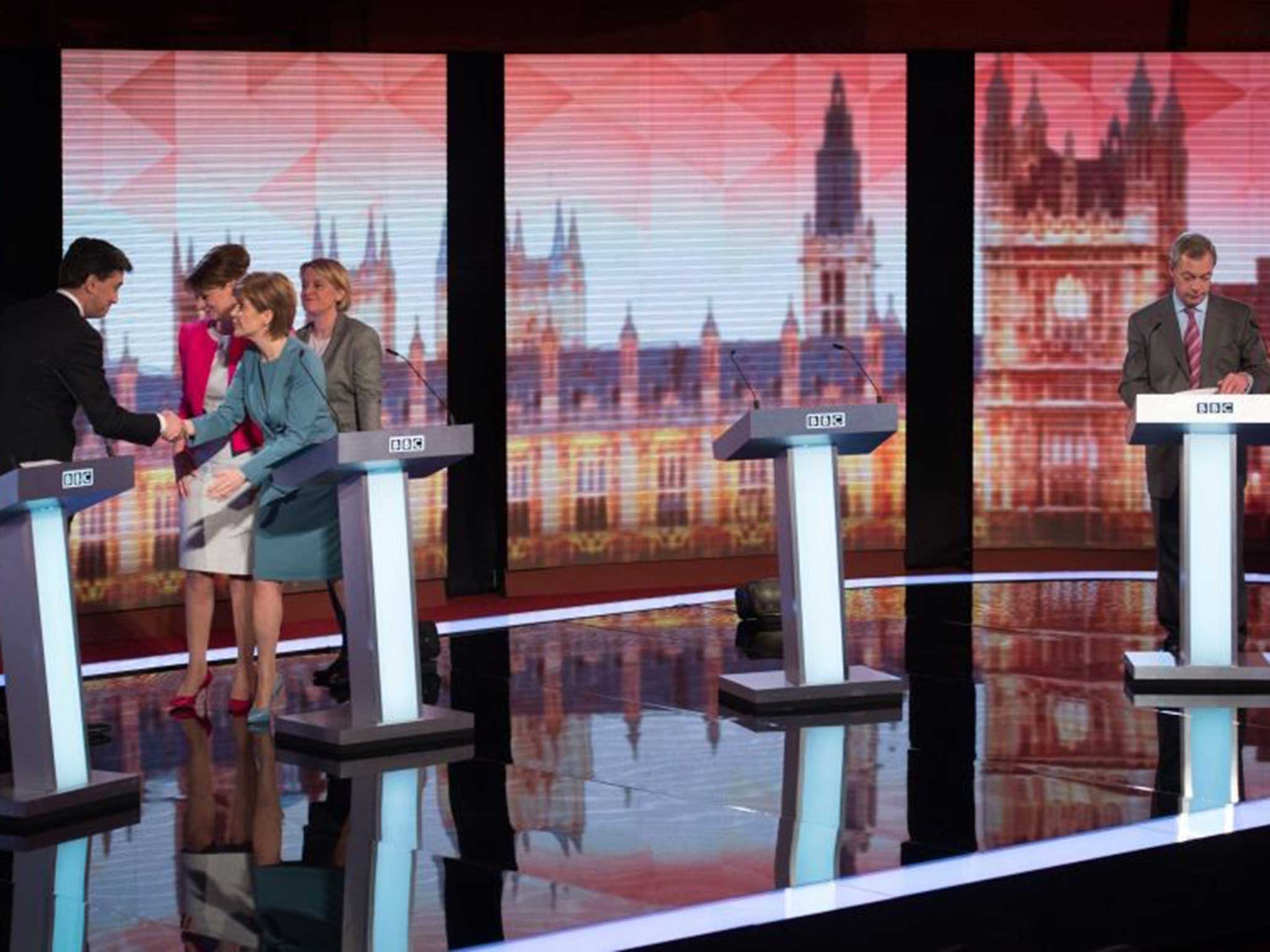 The candidates thank one another after the debate