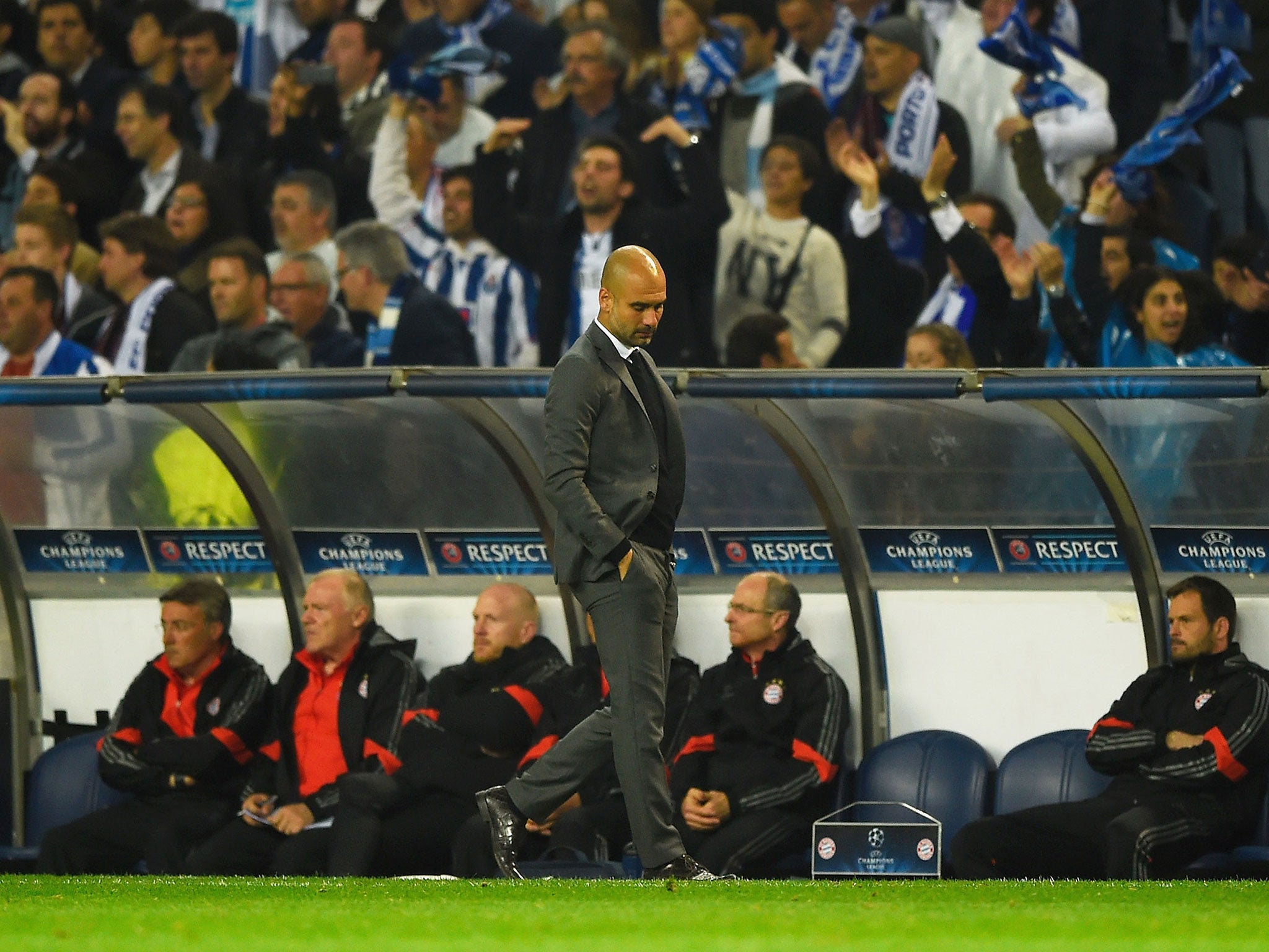 Bayern Munich Pep Guardiola reacts during the 3-1 defeat to Porto