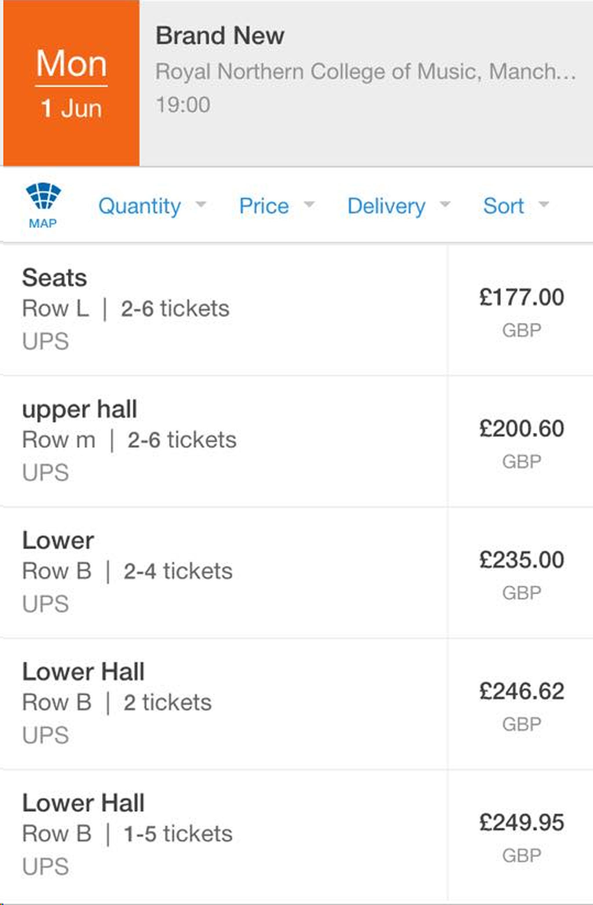 Brand New tickets costing as much as £249.95