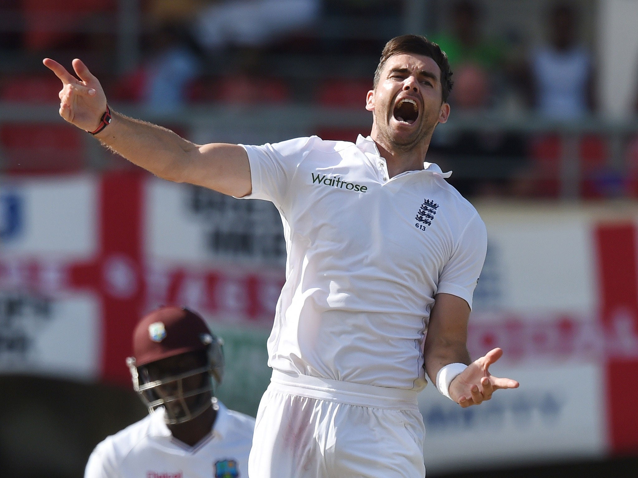 James Anderson celebrates becoming England's leading Test wicket-taker
