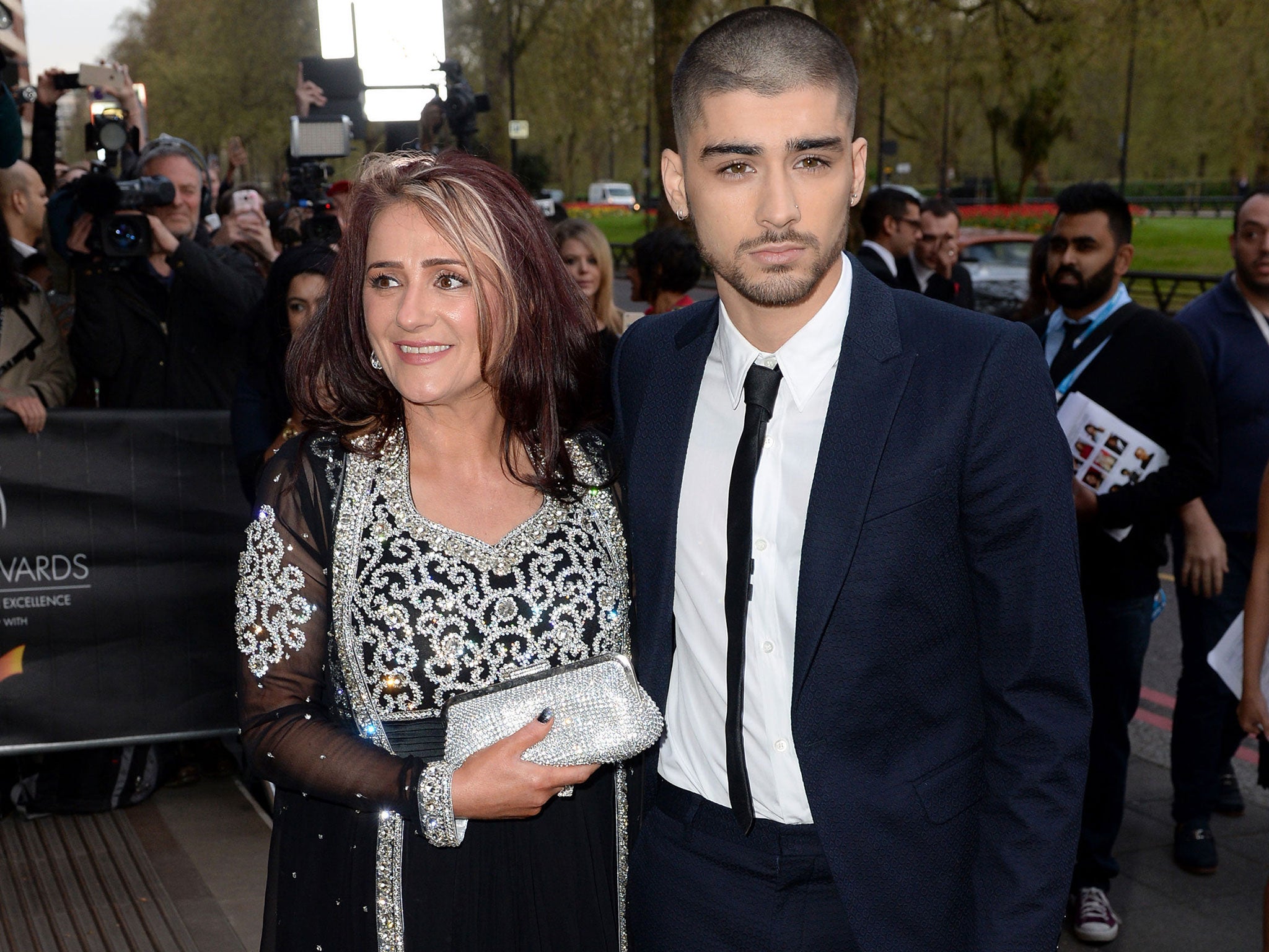 Zayn Malik and mother Trisha attending the 2015 British Asian Awards at The Grosvenor House Hotel, London