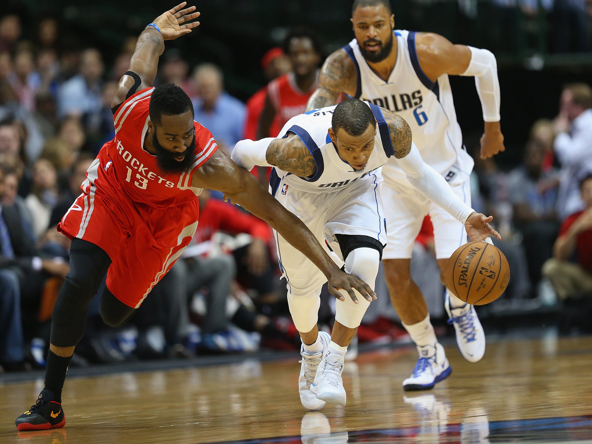 MVP candidate James Harden (left) meets his Texas rivals