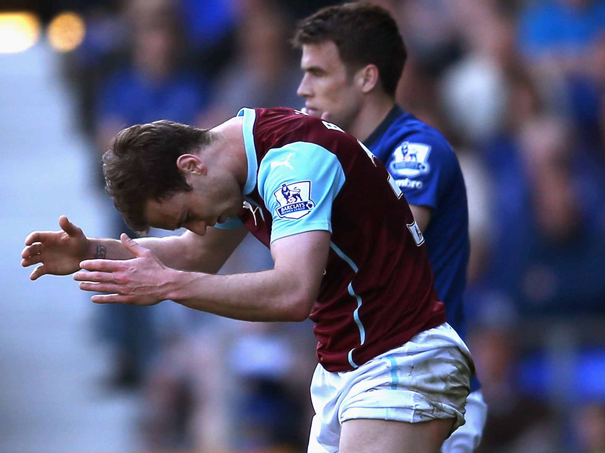 Ashley Barnes was sent-off on the stroke of half-time