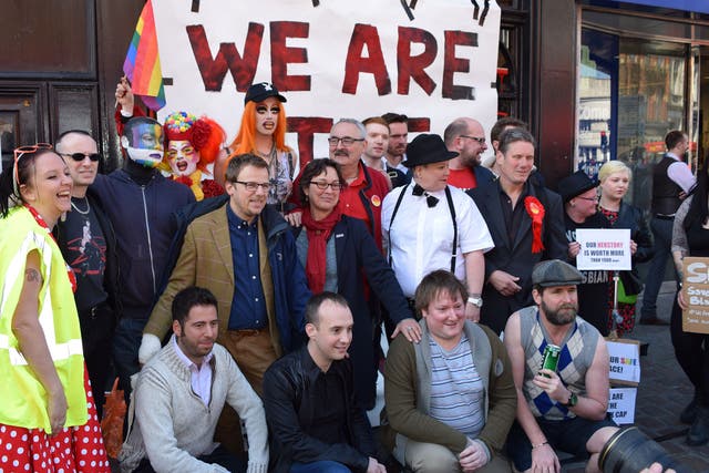 Protesters and councillors outside Camden's The Black Cap