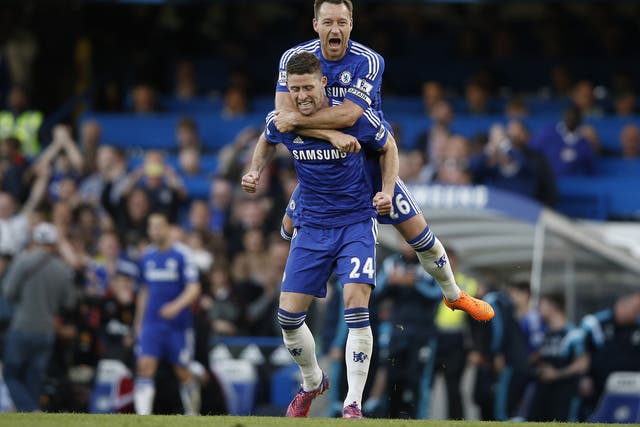 John Terry celebrates with Gary Cahill at the final whistle